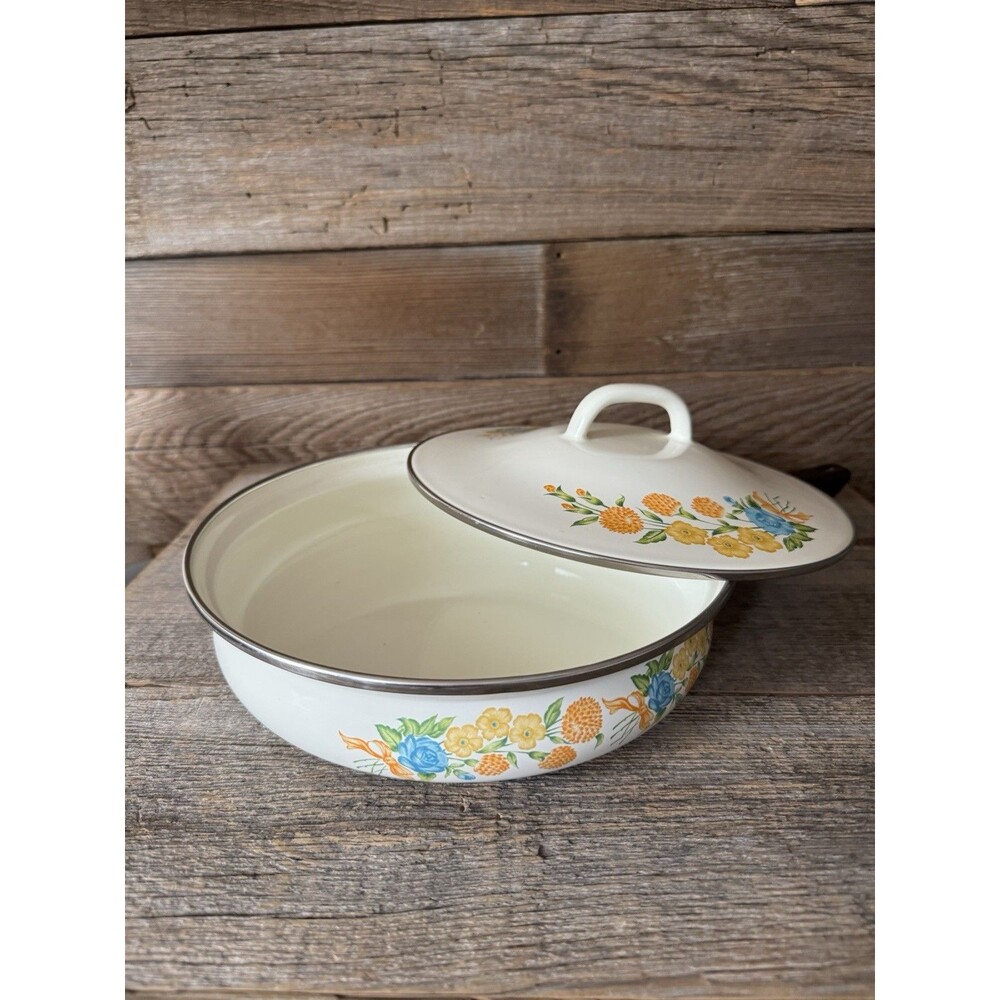 Vintage JMP "Sweet Flowers" enamel roasting pan made in Spain In The 70s & 80s - Picture 3 of 7